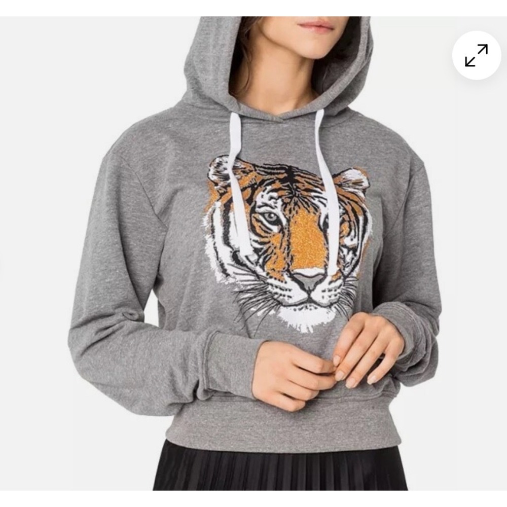CHRLDR Cheerleader GRAY HOODIE SWEATSHIRT TOP Glitter Tiger Black/Gold/White L